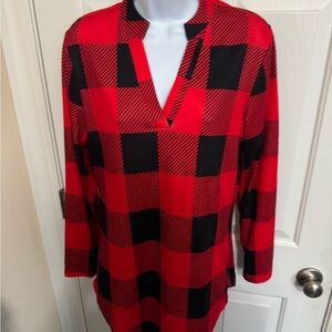 Womens Buffalo Plaid Long Lounge Shirt Small Red Black Checkered NWT gift